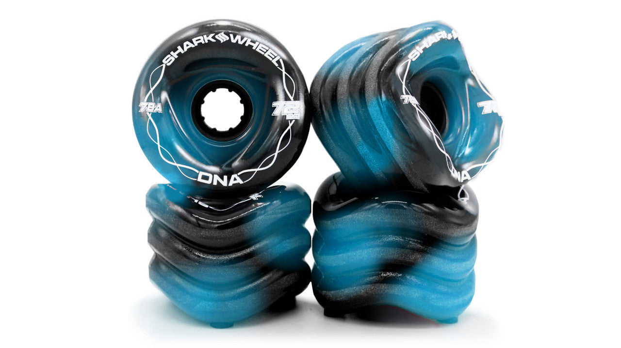 NEW Shark Wheel 72mm, 78a DNA - Black / Blue Swirl