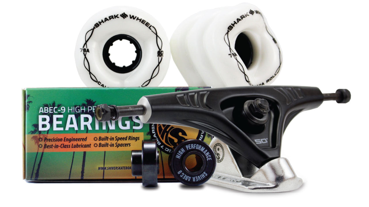 60MM BUNDLES. WHITE. CALIFORNIA ROLL WHEELS WITH ABEC 9 BEARINGS & PRO SERIES TRUCKS