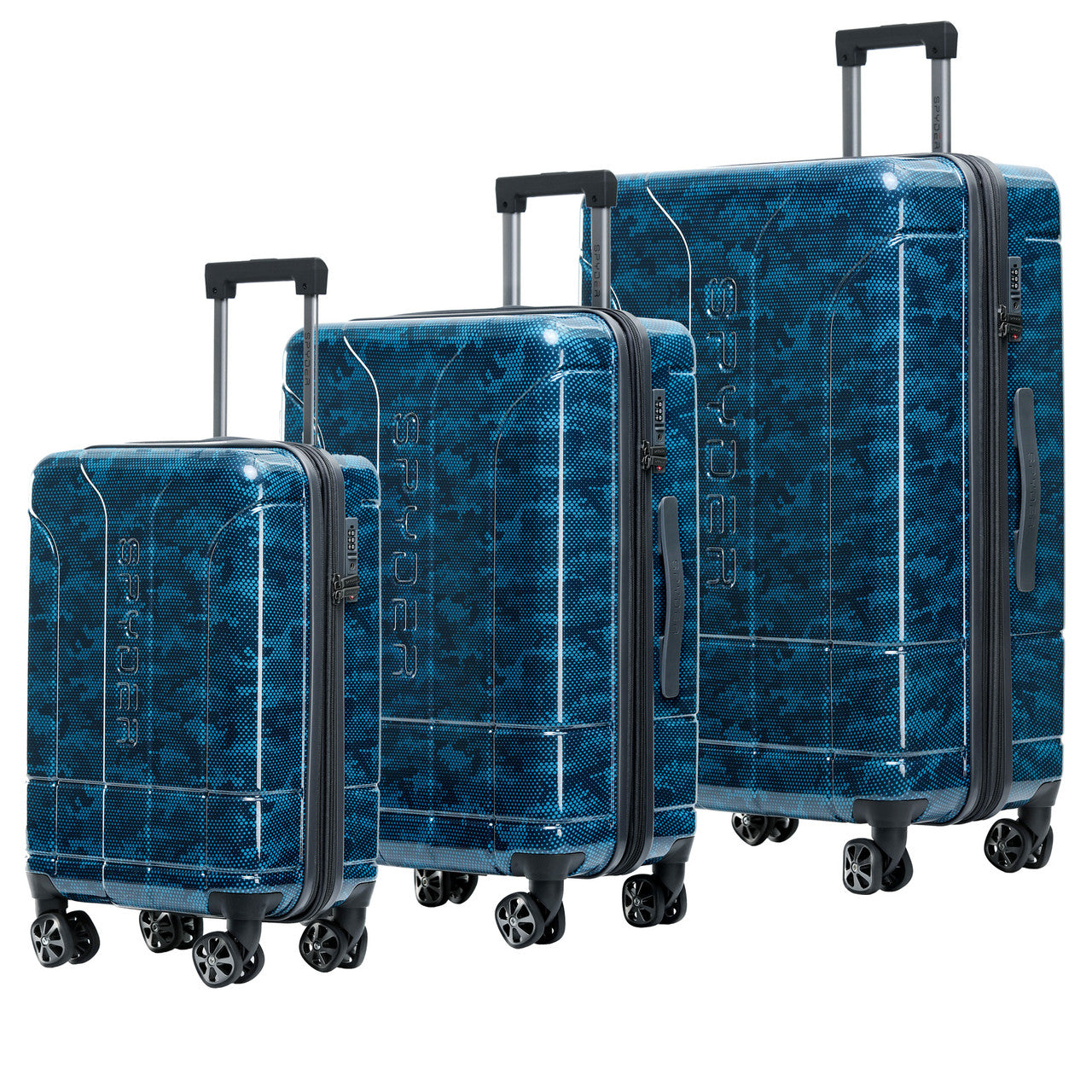 Blue Spyder Matrix 3 Piece Set Expandable Hardside Upright Suitcase with 360°  Shark  Wheels, TSA Approved Lock,