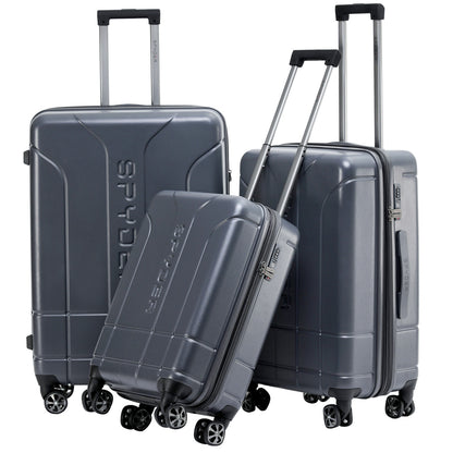 Gray, Spyder Carve 3 Piece Set Expandable Hardside Upright Suitcase with 360°  Shark Wheels, TSA Approved Lock,