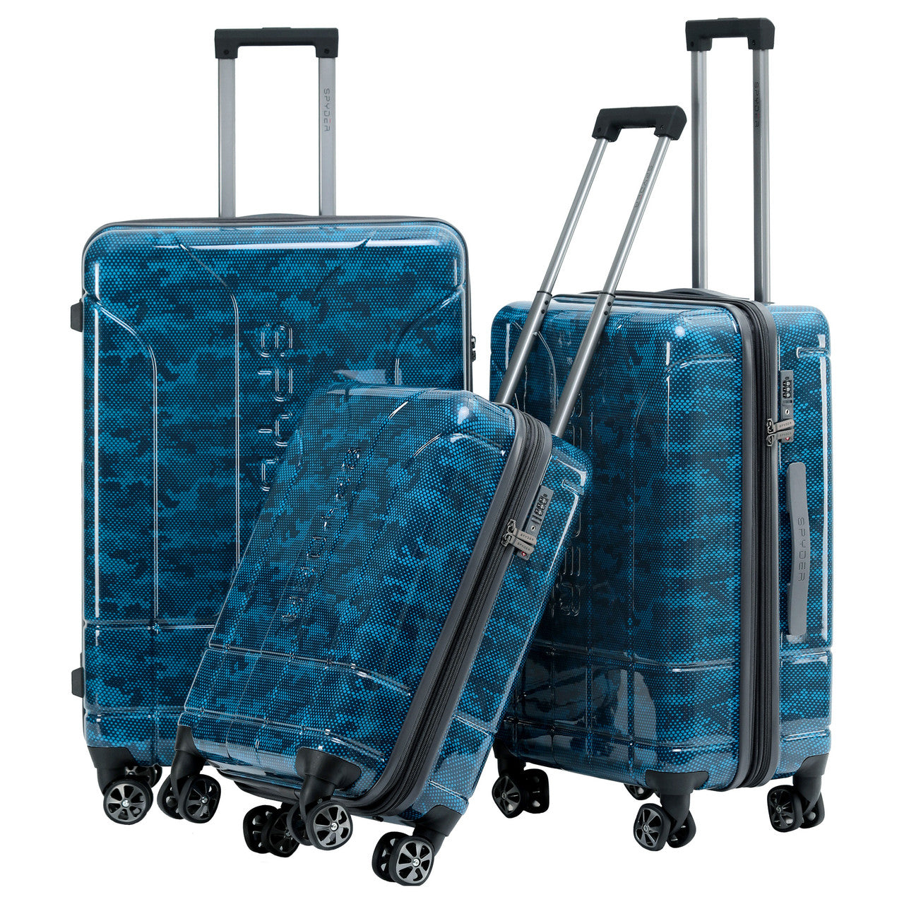Blue Spyder Matrix 3 Piece Set Expandable Hardside Upright Suitcase with 360°  Shark  Wheels, TSA Approved Lock,