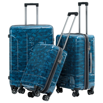 Blue Spyder Matrix 3 Piece Set Expandable Hardside Upright Suitcase with 360°  Shark  Wheels, TSA Approved Lock,
