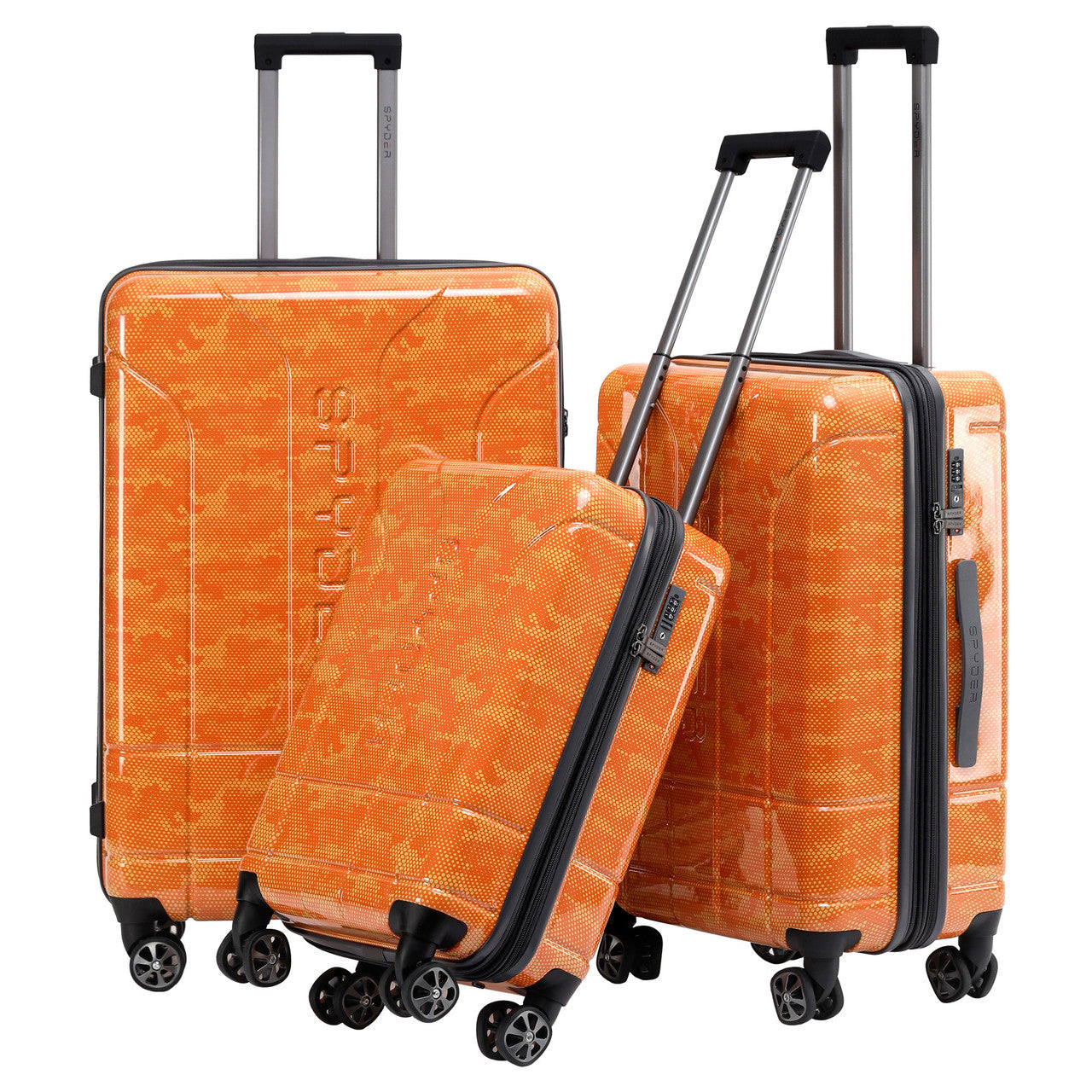 Orange Spyder Matrix 3 Piece Set Expandable Hardside Upright Suitcase with 360°  Shark  Wheels, TSA Approved Lock,