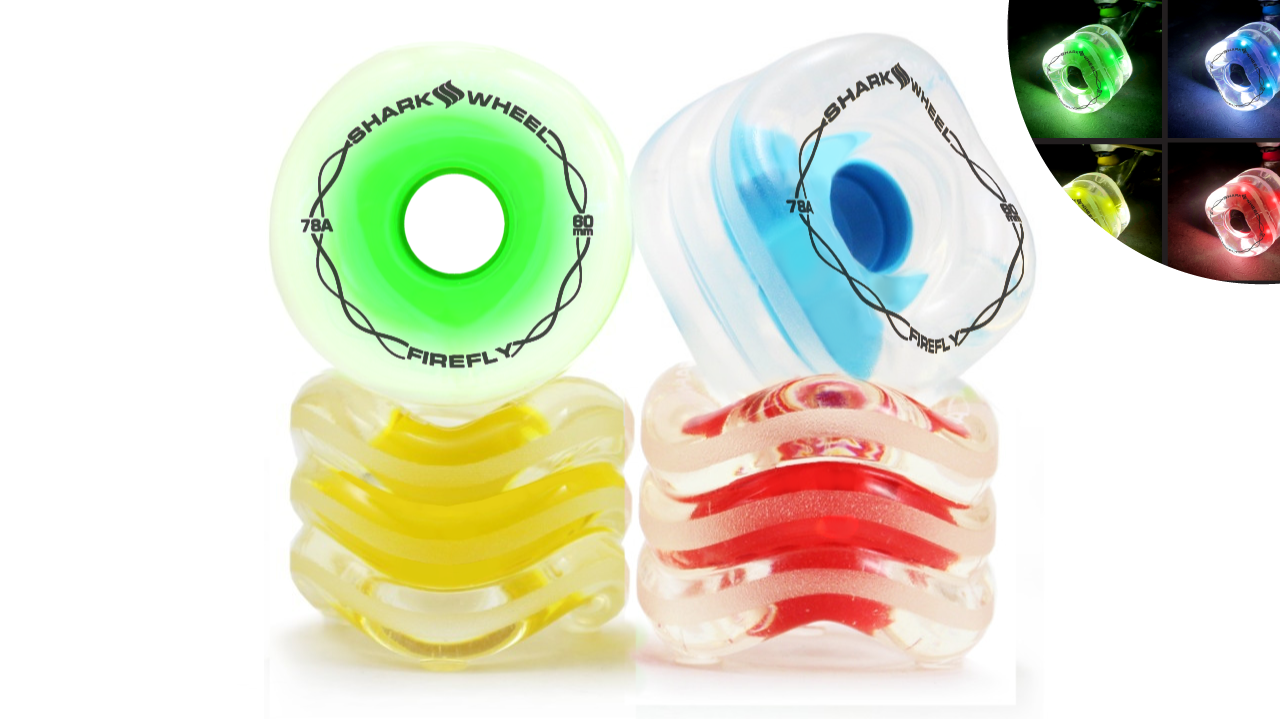 Shark Wheel 60mm, 78a Firefly - Clear with Blue, Red, Green, Yellow Lights