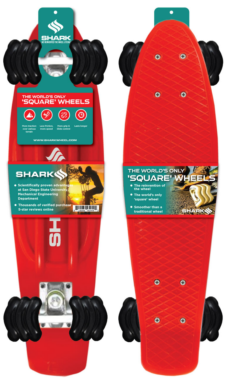 Polyboard 22" Red Skateboard with 60mm Shark Wheels
